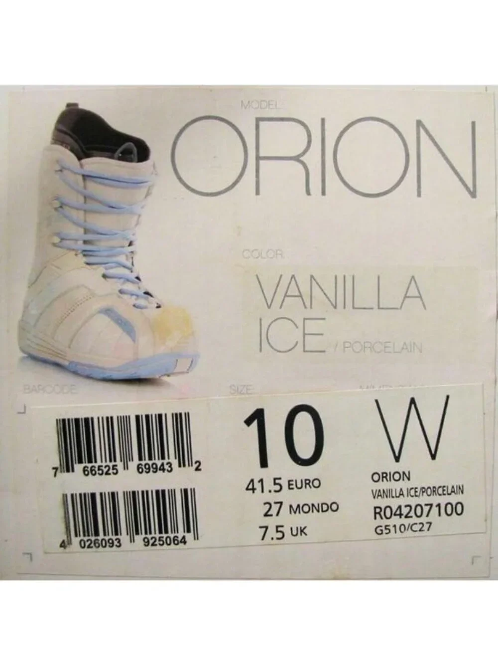 Snow Board Boots • Orion Vanilla Ice Porcelain Blue Trim • Lace Up • Unisex 10W